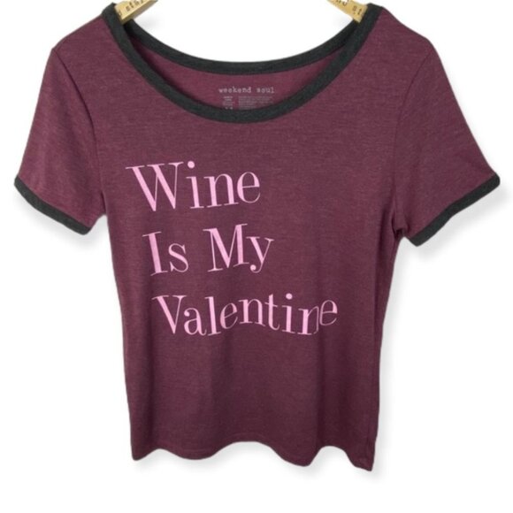 Wine Is My Valentine Cozy Tee Pajama Top Pink Size Medium T-Shirt Mauve Casual - Picture 2 of 6